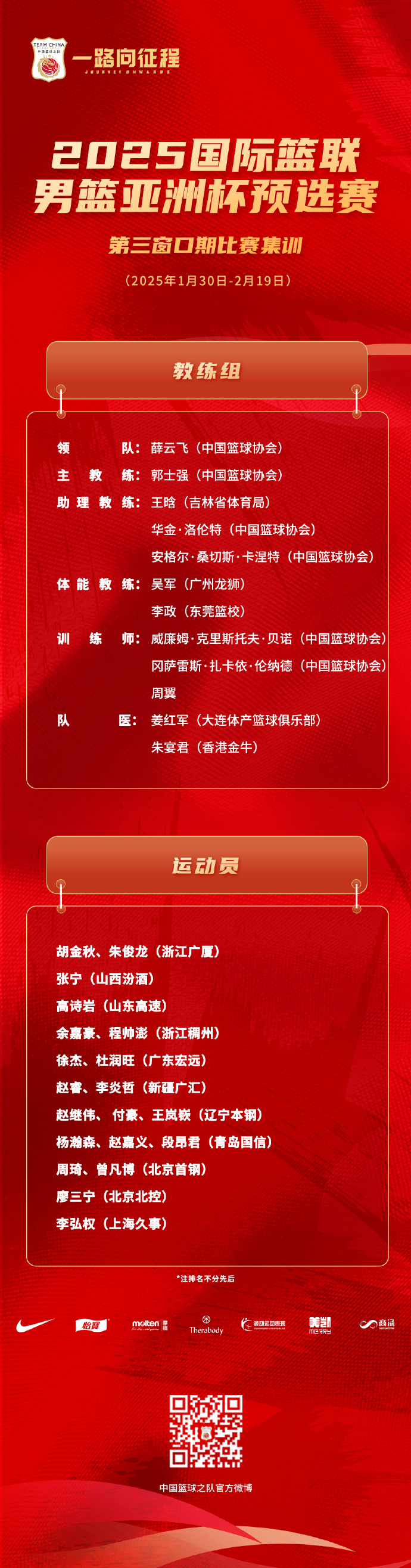 直播吧：中国男篮大名单预计裁掉5人